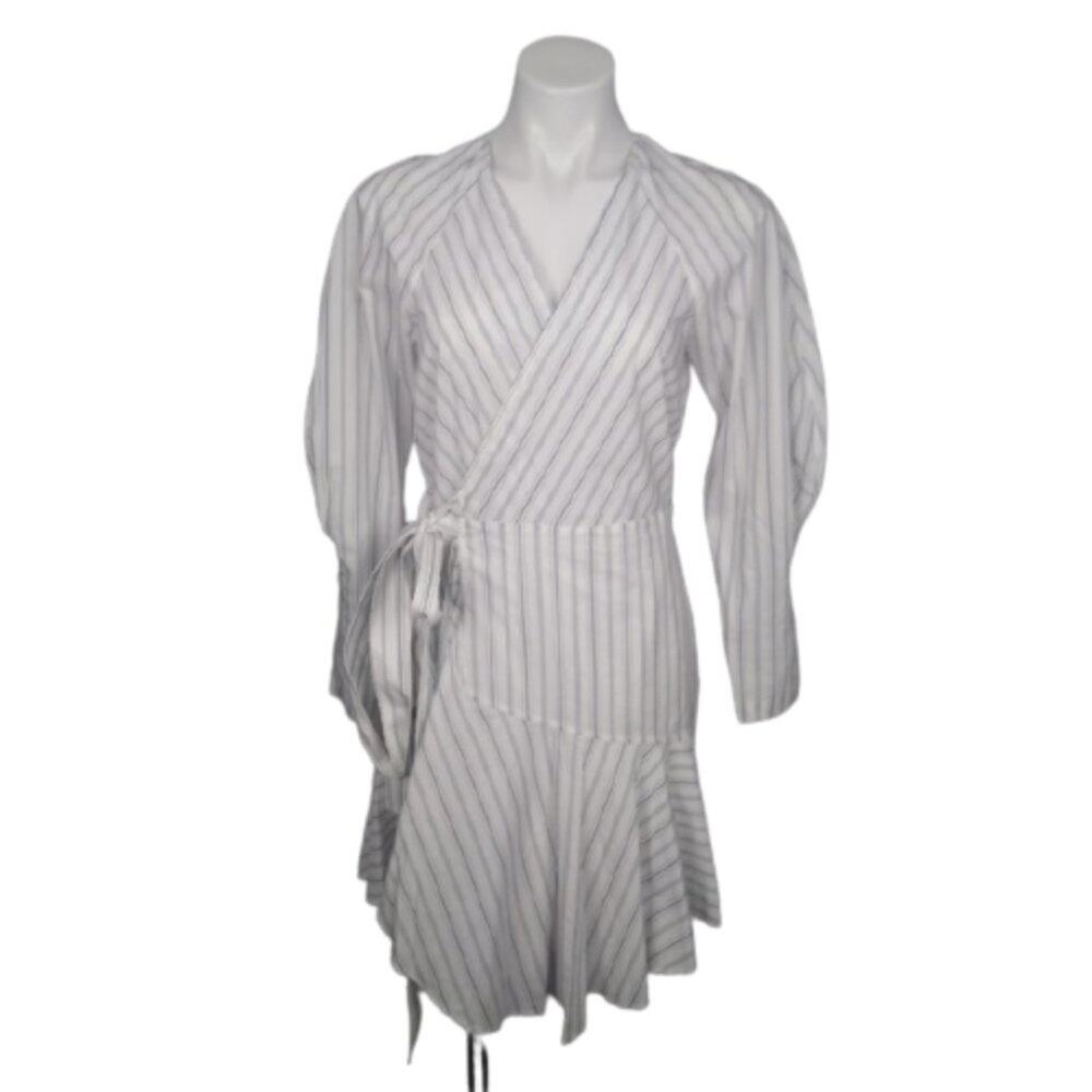 A.L.C. Enzo Striped Puff Sleeve Wrap Dress Size 6 Flaw - Picture 16 of 16